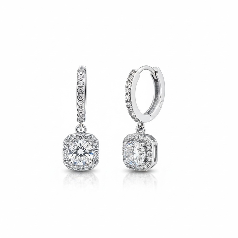 1.0 CT Moissanite Halo Drop Dangle Earrings 925 Sterling Silver Color D NWT